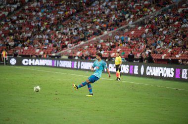 Kallang-Singapur-26Jul2018: Roberto olabe # 30 Atletico Madrid Oyuncusu icc2018 'den önce atletico de Madrid' deki ulusal stadyumdaki cephaneliğe karşı eylemde