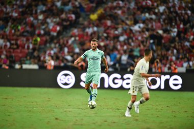 Kallang-Singapur - 28 Temmuz 2018: Lucas perez #28 oyuncu Arsenal icc2018 paris saint-Alman Ulusal Stadyumu'nda, Singapur karşı arsenal arasında sırasında eylem