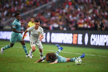 Kallang-Singapur - 28 Temmuz 2018: Matteo guendouzi #29 icc2018 paris saint-Alman Ulusal Stadyumu'nda, Singapur karşı arsenal arasında sırasında eylem Arsenal oyuncu