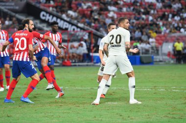 Kallang-Singapur - 30 jul 2018: Psg Layvin Kurzawa #20 oyuncu eylem sırasında icc2018 karşı Atletico madrid, paris saint-Alman Ulusal Stadyumu'nda, Singapur arasında