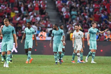 Kallang-Singapur - 28 Temmuz 2018: Alexandre lacazette #9 oyuncu Arsenal icc2018 paris saint-Alman Ulusal Stadyumu'nda, Singapur karşı arsenal arasında sırasında eylem