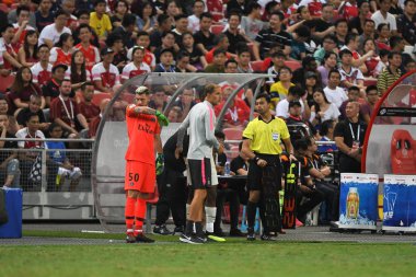 Kallang-Singapur-28 Jul2018: Thomas tuchel, PSG 'nin baş antrenörü buz 2018 maçında Paris Saint-Almanya' daki Singapur Ulusal Stadyumu 'nda mücadele etti.