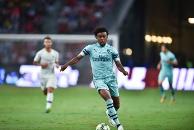 Kallang-Singapur - 28 Temmuz 2018: Alex iwobi #17 icc2018 paris saint-Alman Ulusal Stadyumu'nda, Singapur karşı arsenal arasında sırasında eylem Arsenal oyuncu