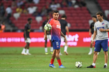 Kallang-Singapur - 30 jul 2018: Angel correa #11 oyuncu Atletico Madrid icc2018 karşı Atletico madrid, paris saint-Alman Ulusal Stadyumu'nda, Singapur arasında sırasında sıcak