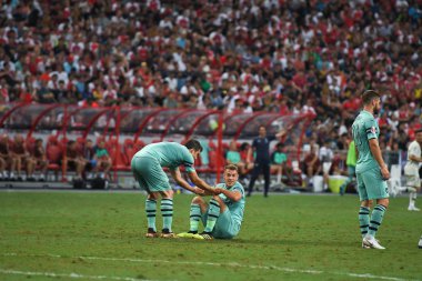 Kallang-Singapur - 28 Temmuz 2018: Aaron ramsey #8 oyuncu Arsenal icc2018 paris saint-Alman Ulusal Stadyumu'nda, Singapur karşı arsenal arasında sırasında eylem