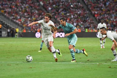 Kallang-Singapur-28 Haziran 2018: Henrikh mkhitaryan # 7 cephanelik oyuncusu icc2018 'de Paris Saint-Almanya' daki ulusal stadyumdaki Cephanelik Arsenal maçında