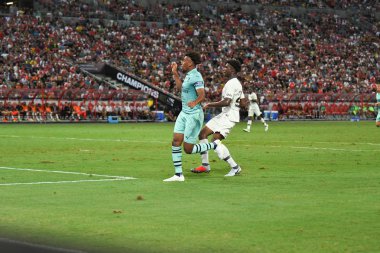 Kallang-Singapur - 28 Temmuz 2018: Alex iwobi #17 icc2018 paris saint-Alman Ulusal Stadyumu'nda, Singapur karşı arsenal arasında sırasında eylem Arsenal oyuncu