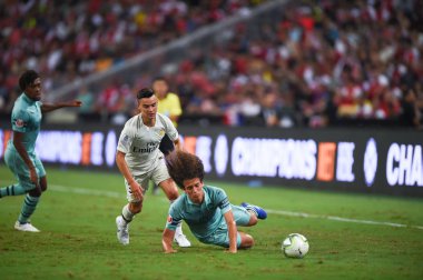 Kallang-Singapur - 28 Temmuz 2018: Matteo guendouzi #29 icc2018 paris saint-Alman Ulusal Stadyumu'nda, Singapur karşı arsenal arasında sırasında eylem Arsenal oyuncu