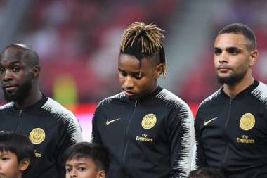 Kallang-Singapur-30Jul2018: Christopher nkunku # 24 PSG oyuncusu icc2018 'de Atletico Madrid ile Paris Saint-Alman Millî Stadyumu, Singapur