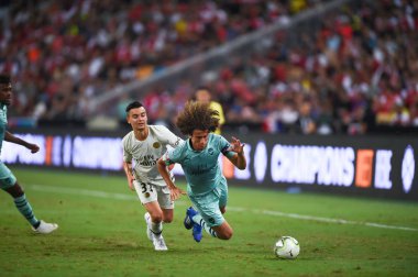 Kallang-Singapur - 28 Temmuz 2018: Matteo guendouzi #29 icc2018 paris saint-Alman Ulusal Stadyumu'nda, Singapur karşı arsenal arasında sırasında eylem Arsenal oyuncu