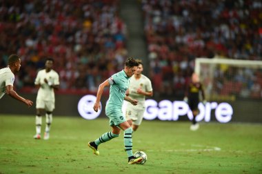 Kallang-Singapur - 28 Temmuz 2018: Mesut Ozil #10 oyuncu Arsenal icc2018 paris saint-Alman Ulusal Stadyumu'nda, Singapur karşı arsenal arasında sırasında eylem