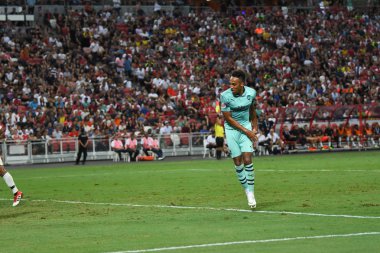 Kallang-Singapur-28 Temmuz 2018: Pierre-Emerick Aubameyang # 14 cephanelik oyuncusunun icc2018 'de Paris Saint-Alman Ulusal Stadyumu, Singapur' daki cephaneliğe karşı çarpışması