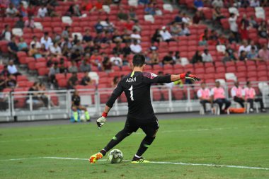 Kallang-Singapur - 30 jul 2018: Antonio Adan #1 oyuncu Atletico Madrid icc2018 karşı Atletico madrid, paris saint-Alman Ulusal Stadyumu'nda, Singapur arasında sırasında eylem