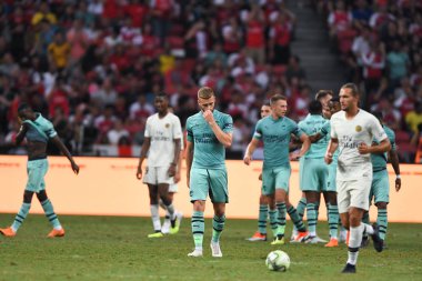 Kallang-Singapur - 28 Temmuz 2018: Calum odaları #21 oyuncu Arsenal icc2018 paris saint-Alman Ulusal Stadyumu'nda, Singapur karşı arsenal arasında sırasında eylem