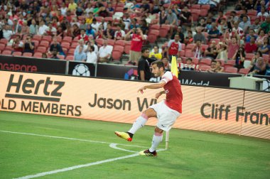 Kallang-Singapur-26Jul2018: Henrikh mkhitaryan # 7 cephanelik oyuncusunun icc2018 'de atletico de madrid' deki ulusal stadyumdaki cephaneliğe karşı eylemde olması