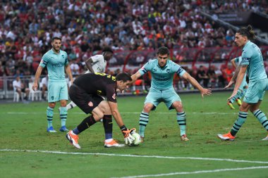 Kallang-Singapur - 28 Temmuz 2018: Sokratis papustathopoulos #5 oyuncu Arsenal icc2018 paris saint-Alman Ulusal Stadyumu'nda, Singapur karşı arsenal arasında sırasında eylem