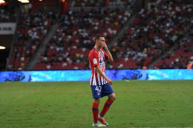 Kallang-Singapur - 30 jul 2018: Atletico madrid icc2018 karşı Atletico madrid, paris saint-Alman Ulusal Stadyumu'nda, Singapur arasında sırasında sıcak oyuncusu Mikel Carro #42