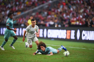 Kallang-Singapur - 28 Temmuz 2018: Matteo guendouzi #29 icc2018 paris saint-Alman Ulusal Stadyumu'nda, Singapur karşı arsenal arasında sırasında eylem Arsenal oyuncu