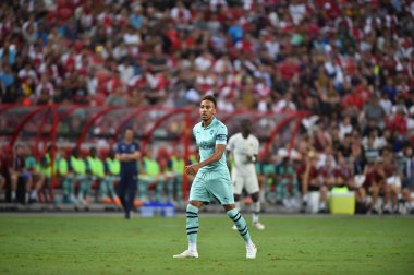 Kallang-Singapur-28 Temmuz 2018: Pierre-Emerick Aubameyang # 14 cephanelik oyuncusunun icc2018 'de Paris Saint-Alman Ulusal Stadyumu, Singapur' daki cephaneliğe karşı çarpışması
