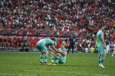 Kallang-Singapur - 28 Temmuz 2018: Aaron ramsey #8 oyuncu Arsenal icc2018 paris saint-Alman Ulusal Stadyumu'nda, Singapur karşı arsenal arasında sırasında eylem
