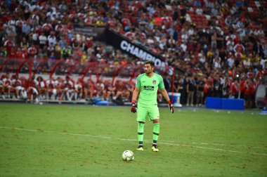 Kallang-Singapur-26Jul2018: Antonio adan # 1 Atletico Madrid Oyuncusu buz 2018 'den önce atletico de madrid Ulusal Stadyumu, Singapur' daki cephaneliğe karşı savaştı