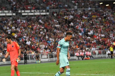 Kallang-Singapur-28 Temmuz 2018: Pierre-Emerick Aubameyang # 14 cephanelik oyuncusunun icc2018 'de Paris Saint-Alman Ulusal Stadyumu, Singapur' daki cephaneliğe karşı çarpışması