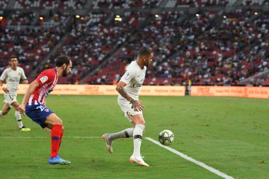 Kallang-Singapur - 30 jul 2018: Psg Layvin Kurzawa #20 oyuncu eylem sırasında icc2018 karşı Atletico madrid, paris saint-Alman Ulusal Stadyumu'nda, Singapur arasında