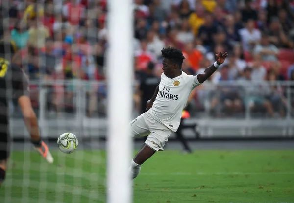 Kallang-Singapur - 28 Temmuz 2018: Timothy weah #21 oyuncu Psg sırasında icc2018 paris saint-Alman Ulusal Stadyumu'nda, Singapur karşı arsenal arasında eylem