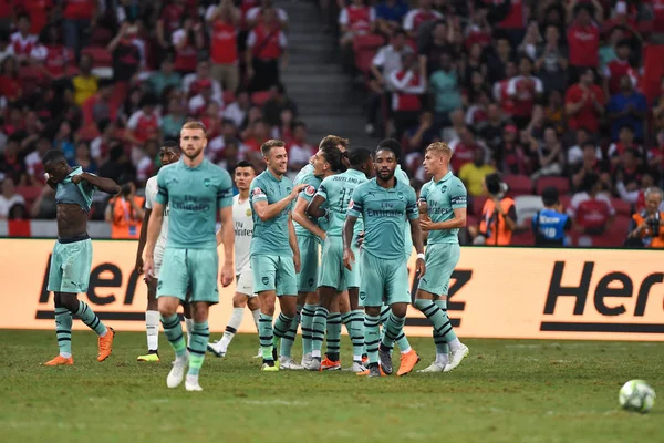 Kallang Singapore 28Jul2018 Jugador Arsenal Felicitación Por Gol Durante Icc2018 — Foto de Stock