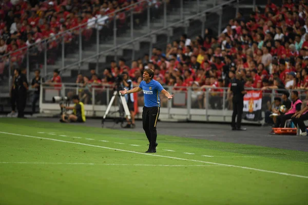 Kallang-Singapur-20jul2019: Antonio Conte kierownik Inter Mediolan — Zdjęcie stockowe