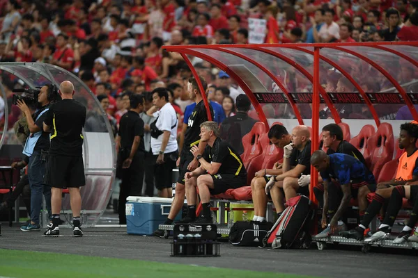 Kallang-Singapur-20jul2019: štábní trenér Manchester United v — Stock fotografie