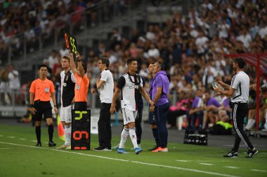 Kallang-singapore-21jul2019: Cristiano ronaldo # 7 Juven oyuncusu