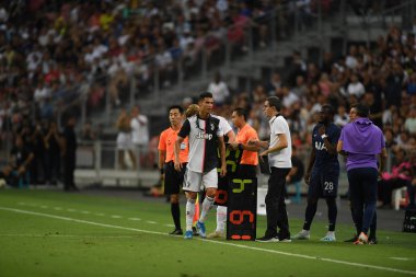 Kallang-singapore-21jul2019: Cristiano ronaldo # 7 Juven oyuncusu