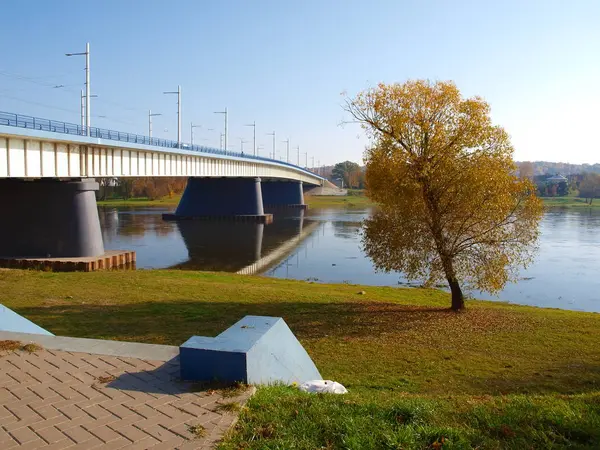 Ландшафтный мост для транспорта, через реку Неман — стоковое фото