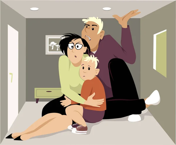 Upset Family Cramped Very Small Apartment Eps Vector Cartoon — Stock Vector