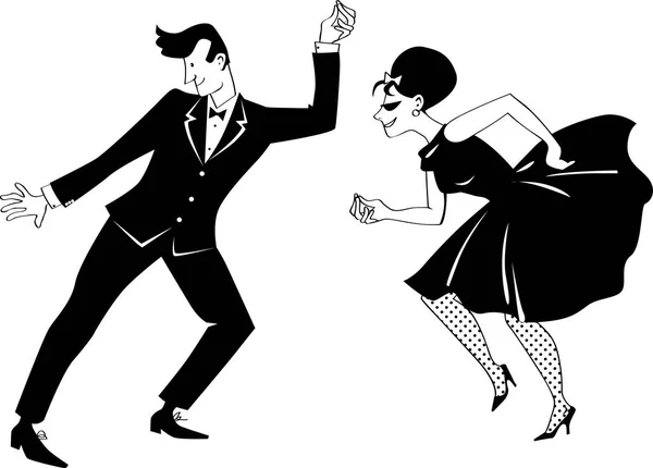 レトロなスタイル Eps ベクトル 白いオブジェクトを踊る 1960 年代のファッションに身を包んだ若いカップル — ストックベクタ