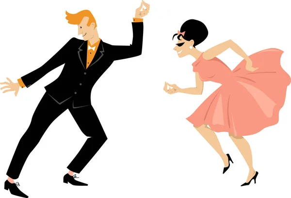 Young Couple Dressed 1960S Fashion Dancing Retro Style Eps Vector — Stock Vector