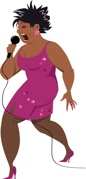 マイク Eps ベクトル図で歌う黒人中間高齢女性 — ストックベクタ