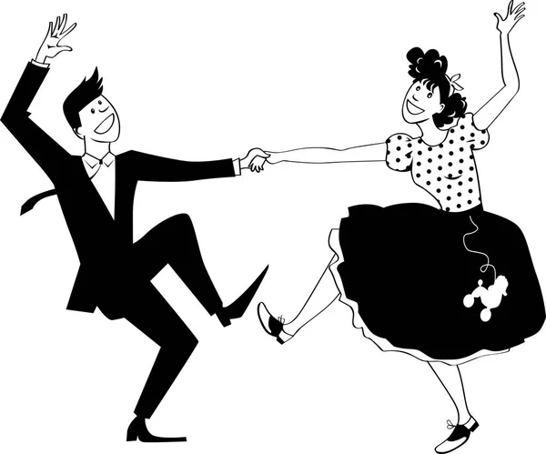 Пара Одета Винтажные Закрытия Танцевальный Рок Ролл Векторная Иллюстрация Eps — стоковый вектор