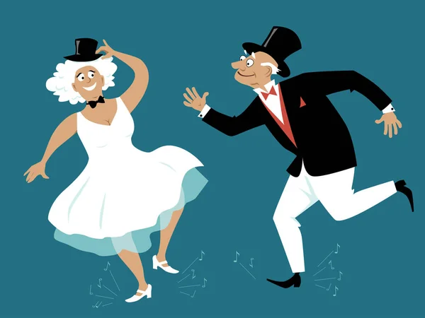 Senior Couple Dressed Retro Fashion Tap Dancing Eps Vector Illustration — Stock Vector