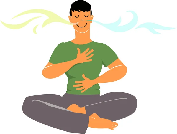 Man Practicing Breathing Exercises Eps Vector Cartoon — Stock Vector