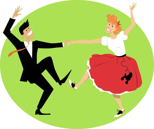 Couple Dressed Vintage Closes Dancing Rock Roll Eps Vector Illustration — Stock Vector