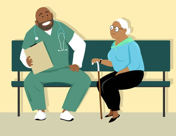 Äldre Kvinna Talar Med Läkare Eller Manlig Sjuksköterska Scrubs Eps — Stock vektor