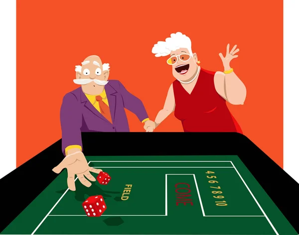 Seniorenpaar Schießt Würfelspiel Einem Casino Folge Vektorillustration — Stockvektor