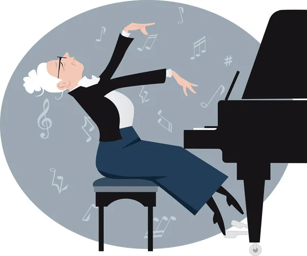 Yaşlı Kadın Anlamlı Bir Şekilde Oynayan Bir Piyano Eps Vektör — Stok Vektör