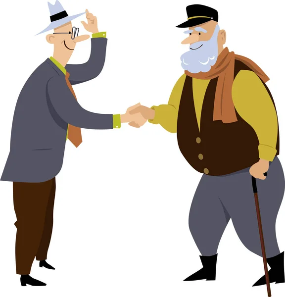 Två Seniora Män Utbyta Vänlig Hand Skakning Eps Vektor Illustration — Stock vektor