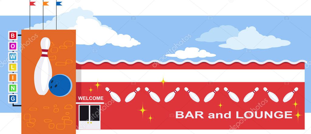 Bowling alley exterior, EPS 8 vector illustration