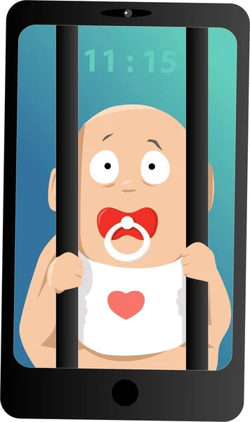 Baby Hinter Gittern Einem Smartphone Foto Bildschirm Der Das Sharing — Stockvektor
