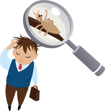 Child with pediculosis: a head louse under a magnifying glass, EPS 8 vector illustration clipart