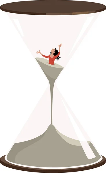 Woman Drowning Sand Hourglass Eps Vector Illustration — Stock Vector